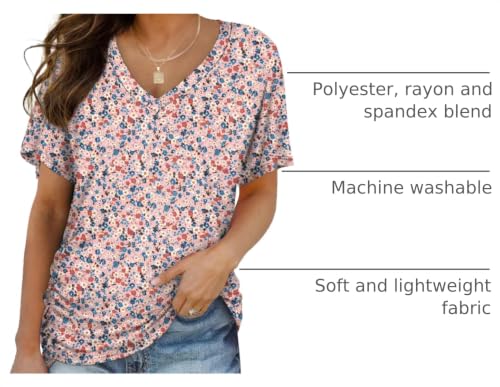 Image of WIHOLL Womens Summer T-Shirts Short Sleeve V Neck Dolman Tops with Side Shirring Loose Fit Shirts Spring Fashion