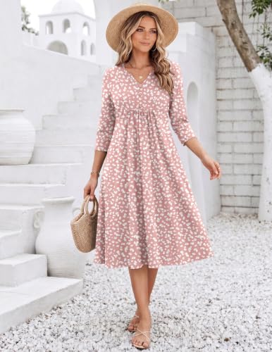 Image of Zeagoo Womens Dresses 3 /4 Sleeve Casual Fall A Line Midi Dress with Pockets