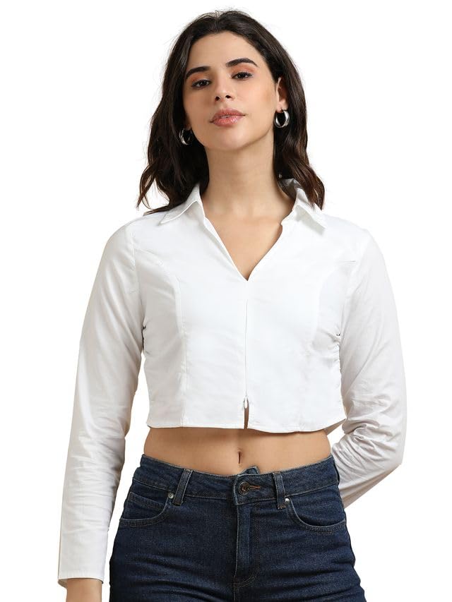 glam & chique Women’s Cropped Fitted Shirt with Front Zip Closure XS-2XL-picture-46