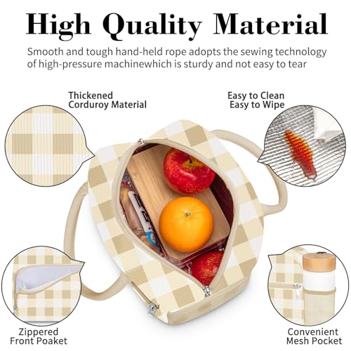 image for Coobiiya Lunch Bag for Women Men, Cute Corduroy Lunch Tote Bags Insula