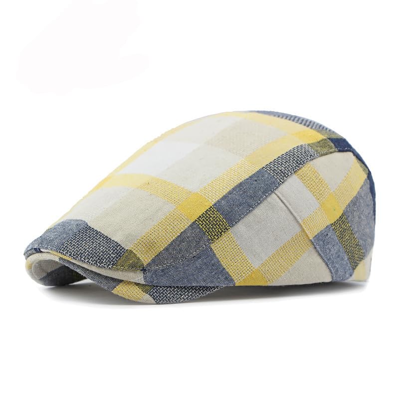 Image of Men's Plaid Striped Newsboy Ivy Flat Driving Golf Cap