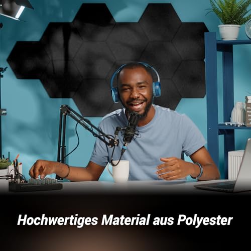 Hexagon Akustikpaneele selbstklebend 18 Stücke, TONOR Schallabsorber Schallschutz mit Hochdichte Wandfliesen Schalldämmung 30x26x1 cm für Studio, Büro, Akustische Behandlung und Gaming deko, Schwarz