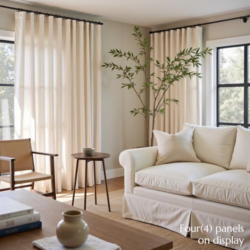 Image of jinchan Linen Curtains Light Filtering Back Tab 60x108 Inch 2 Panels Beige