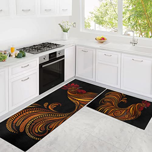 Rooster Kitchen Rug Memory Foam Kitchen Mat Set Of 2, Farmhouse Decor For The Kitchen Mats Cushioned Anti Fatigue 2 Piece Set And Chicken Kitchen Mat For Home Kitchen Decor Or Office 17"X30"+17"X47" #TOP6
