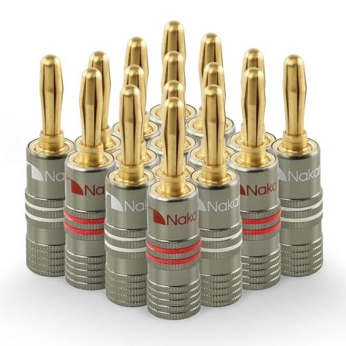 Image of Nakamichi Ultimate Series 24k Gold Plated Beryllium Red Copper Banana Plug 12 AWG - 18 AWG Gauge Size 4mm for Speakers Amplifier Hi-Fi Stereo Receiver Audio Wire Cable Connector 16 Pcs (8-Pairs)