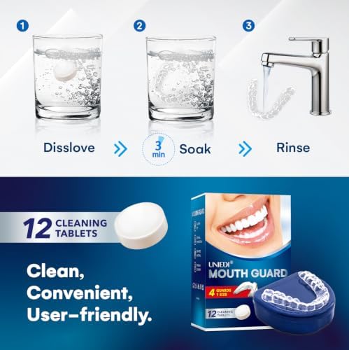 Mouth Guard for Grinding Teeth at Night: Moldable Sleeping Mouthguards for Grinding & Clenching - Custom Fit Nighttime Guards for Adults with 12 Cleaning Tablets - 4 Pack (4 Large) - 2