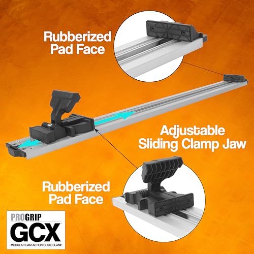 Image of ProGrip GCX Edge Clamp Guide 3 Pack - Modular Extendable Track for Circular Saws, Routers & Jigsaws -Aluminum Cutting Guide with Locking Handle -Includes 24, 36 and 50 Inch Clamps