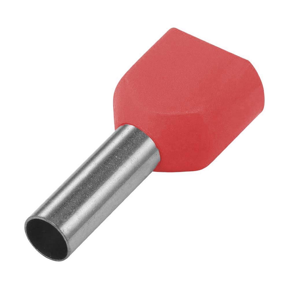 Ukcable-Ties Red 1.0Mm² Twin Cord End Terminals Double Entry Bootlace Ferrules Crimp Car Van - 100 Qty