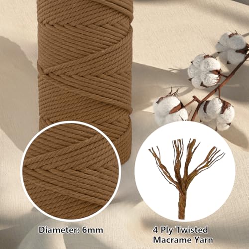 Image of ZUEXT Macrame Cord, Caramel, 6mm x 109yds Cotton String Macrame Yarn
