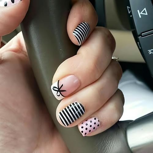 24Pcs Short - Square Press on Nails Polka Dot Fake
