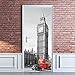 Stickers muraux 3D amovibles et imperméables Motif bus londonien Big Ben Rouge 90 x 200 cm