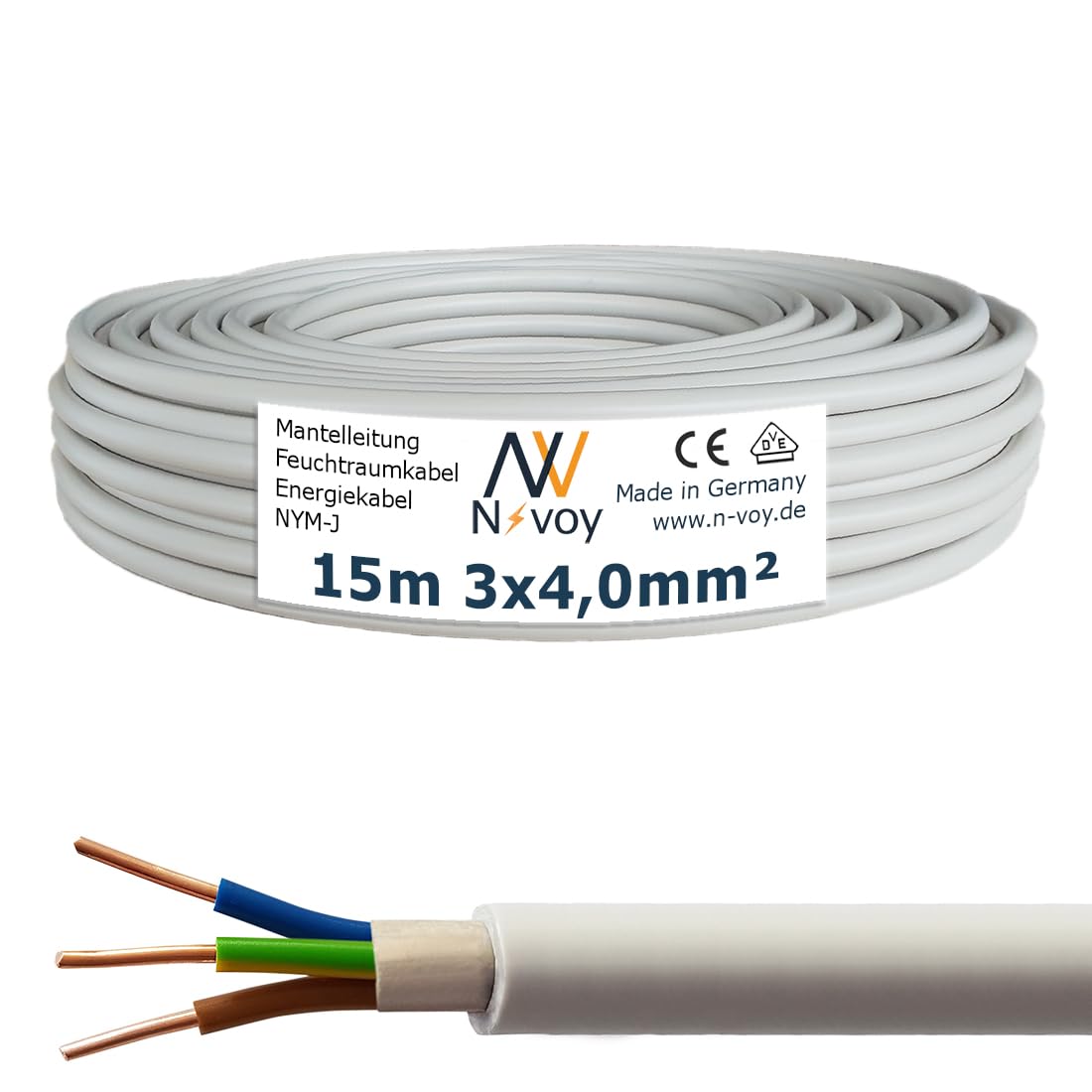 NYM-J 3x4,0 mm² 15m (Var.5-50m) Mantelleitung Installationskabel Stromkabel Elektrokabel Wärmepumpe M171