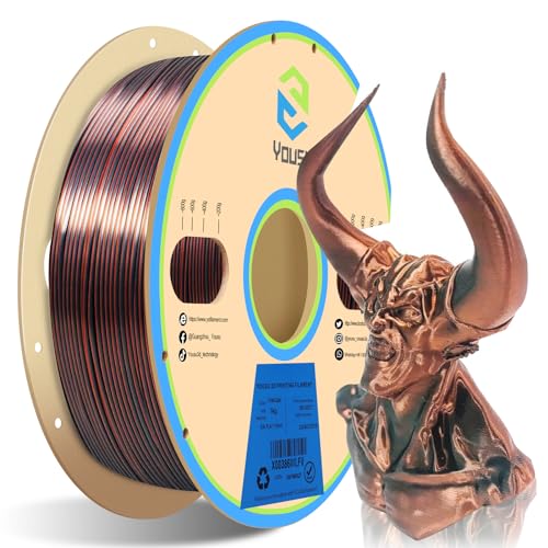Image of YOUSU Silk Dual Color PLA Filament, Coextrusion Filament, Multicolor 3D Printer Filament 1kg, Compatible with Most of 3D Printer, Silk Silver Copper Color Change Filament.
