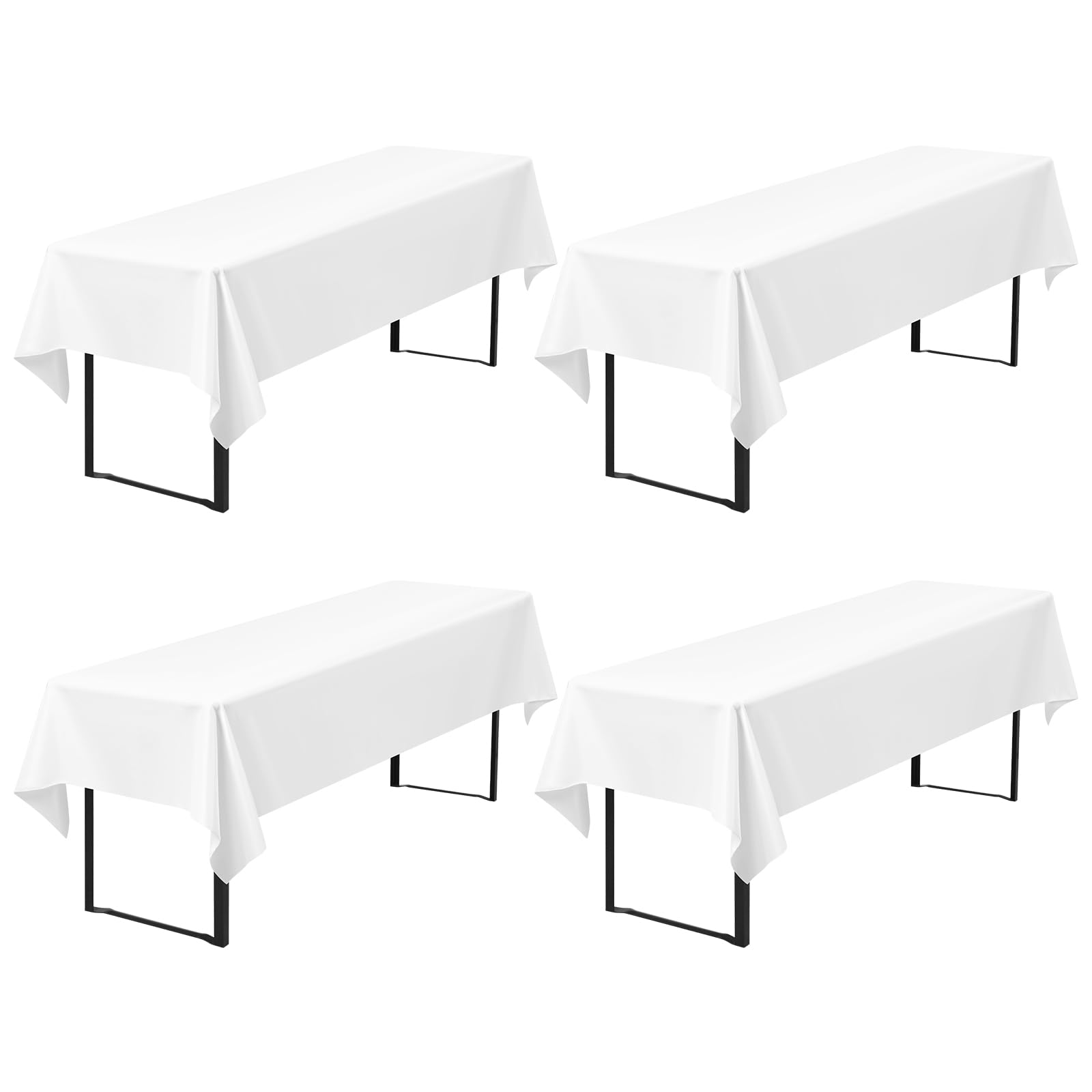 Lot de 4 nappes pour tente à bière, 260 x 110 cm, blanches, opaques, en polyester, lavables, pour banquet en plein air, blanches