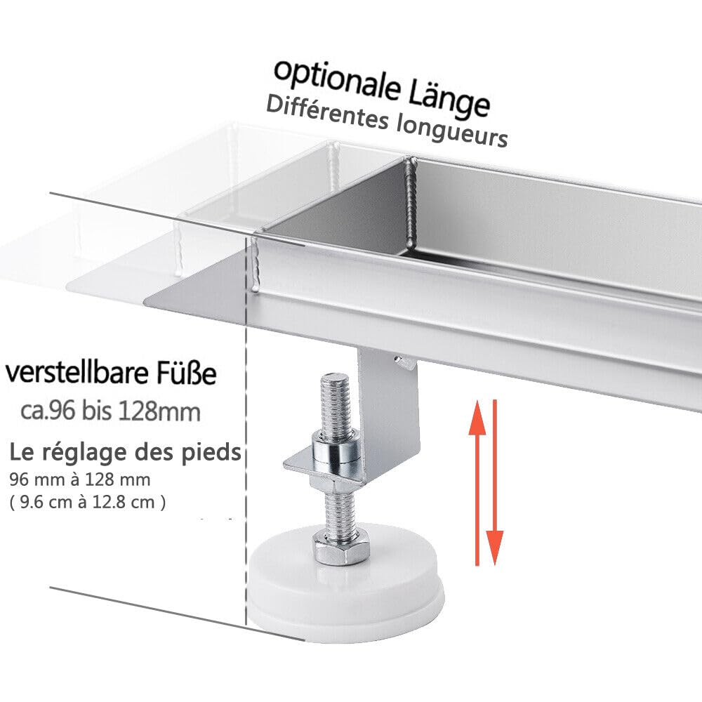 Canalina per doccia, 80 cm, piastrellabile, in acciaio inox a 360 gradi, set completo di scarico per doccia, sifone extra piatto, con antiodore e filtro per capelli, scarico doccia