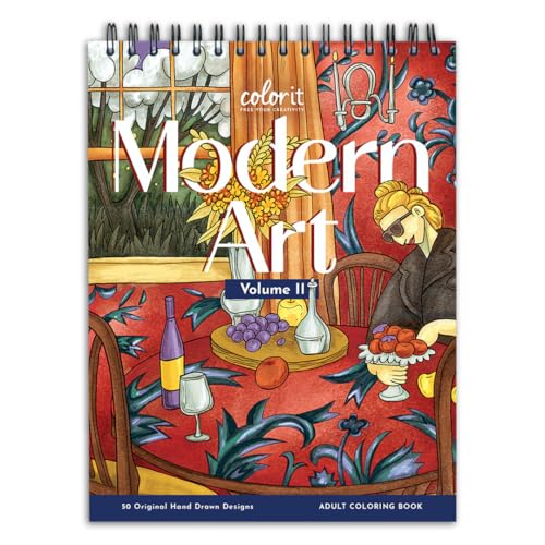ColorIt Arte moderna, libro da colorare per adulti con rilegatura a spirale Volume II per alleviare lo stress, 50 disegni ispirati a dipinti famosi, pagine perforate di carta spessa, copertine di