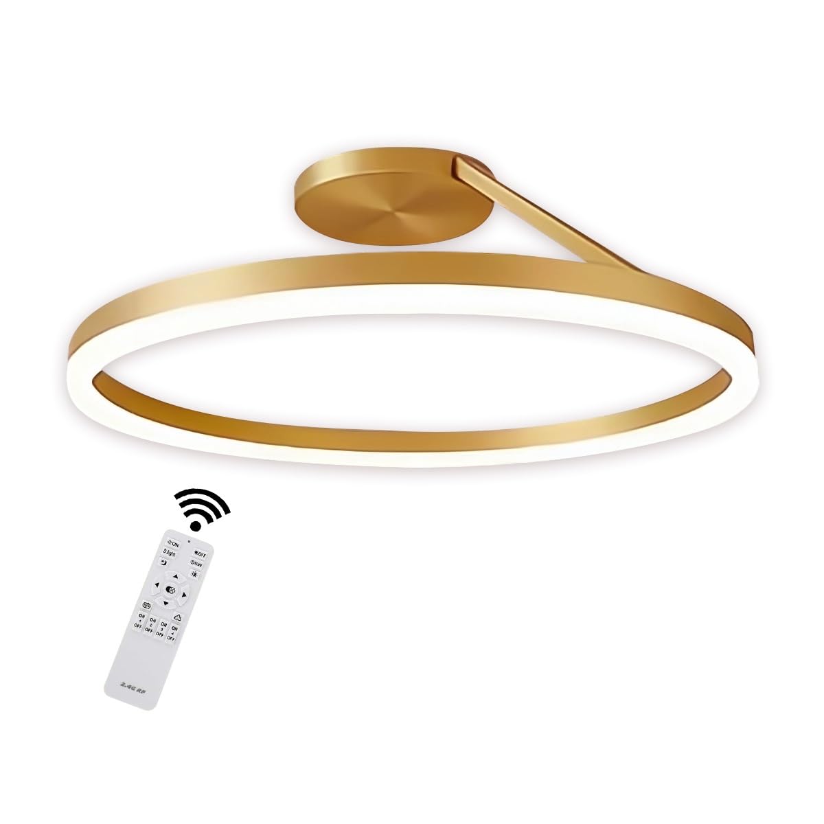 GaoHX Modern LED Ceiling Light Dimmable with Remote Control, Round Ceiling Lights, 1 Rings Modern Creative Ceiling Lamp for Hallway Office Bedroom Kitchen Living Room, 3000-6000K (Color : Gold, Size
