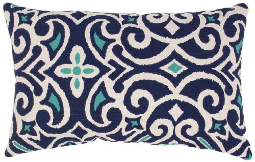 Pillow Perfect Blue/White Damask Rectangular Throw Pillow