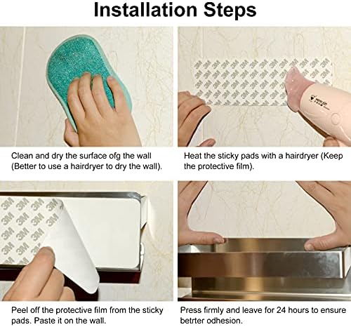 ZITFRI Stick on Shelf Self Adhesive Bathroom Shelf Stick on Shower Caddy No Drilling in SUS304 Stainless Steel, Self Adhesive Shelf on Bathroom Wall Shower Shelves, 23*10*8cm