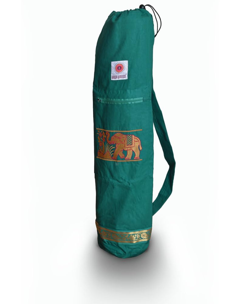 Yoga United Yoga Mat Bag | Elephant Design Yoga Bag | Unisex Carrier | Stores Mat and Accessories | Suitable for Pilates, Yoga, Gym, Fits Most Mat Sizes (Green)