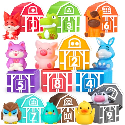 Image of Oriate Farm Animal Learning Toys for Toddlers 1,2,3 Year Old, 20Pcs Farm Animals Montessori Toy for Counting Sorting Color Recognition & Matching, Finger Puppets & Stacking Toys 12M+