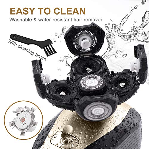 Telfun 5-In-1 Electric Razor For Men, Wet & Dry Rechargeable Rotary Shavers, 5D Floating 5 Head Cordless Grooming Kit With Beard, Nose, Ear, Body Hair Trimmer, Face Cleaning Brush Gifts For Men Dad #TOP2