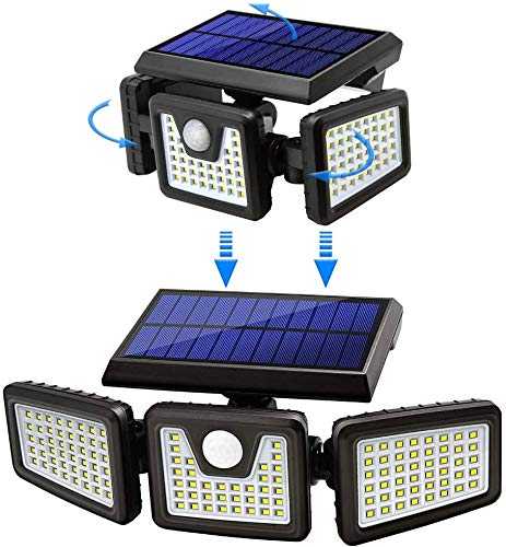 Solar Lights Outdoor, AmeriTop 128 LED 800LM Wireless LED Solar Motion Sensor Lights Outdoor; 3 Adjustable Heads, 270° Wide Angle Illumination, IP65 Waterproof, Security LED Flood Light (Daylight)