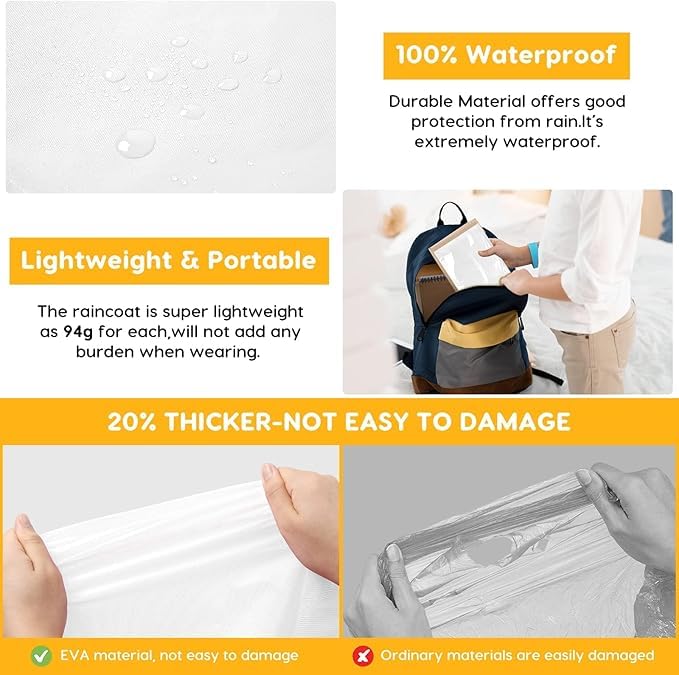Image of BFONS 2-3 Pack Rain Ponchos for Kids, Reusable Raincoats for Boys Girls with Hood and Sleeves, Waterproof Rain Jackets