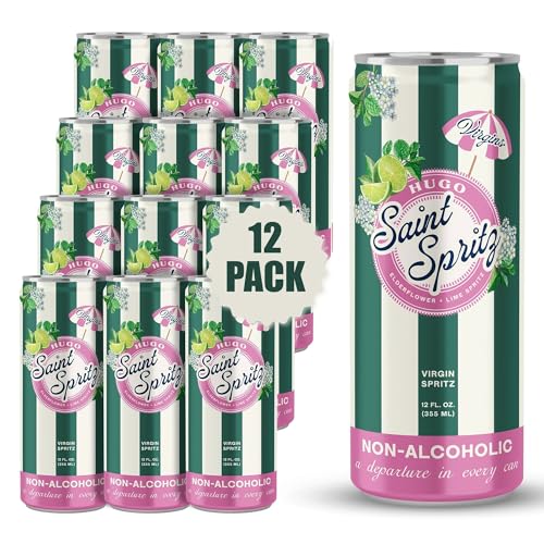 Virgin Hugo Spritz (12-Pack) – Elderflower Lime Non-Alcoholic Spritz in a Can – Lightly Sparkling Non Alcoholic Drink With Elderflower, Lime & Mint – A Refreshing Alcohol Alternative Mocktail – Saint Spritz Virgins