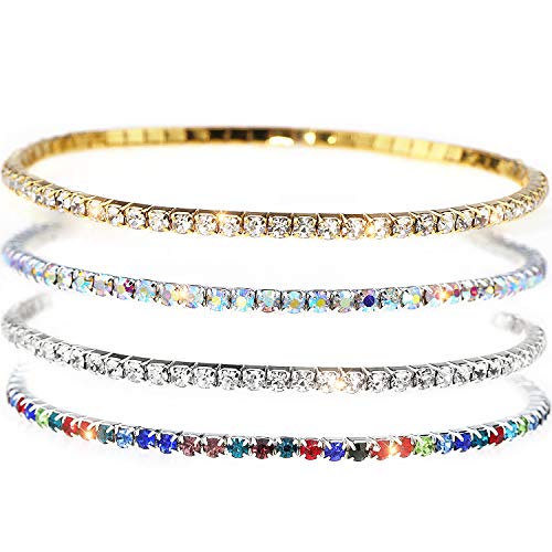 Suyi Crystal Ankle Bracelet for Women 4Pcs Diamond Tennis Stretch Anklets Elastic Foot Chain Set1