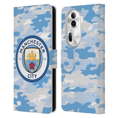 Head Case Designs Officially Licensed Manchester City Man City FC Light Blue Moon Badge Camou Leather Wallet Case Compatible with Oppo Reno11