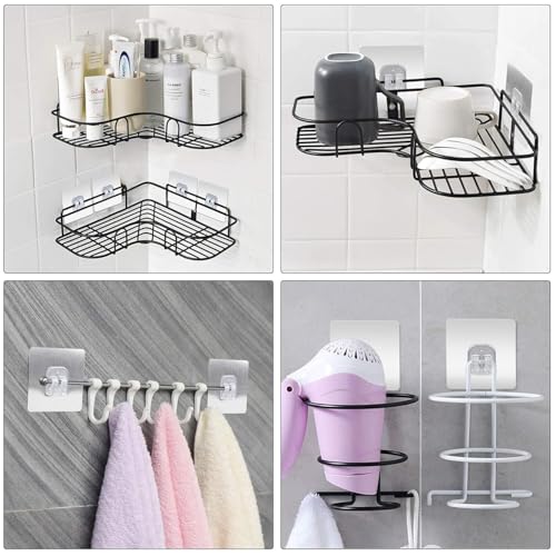 Image of 10 Pack Bathroom Shelf Adhesive Hooks Strong Sticker Hooks for Shower Caddy Basket Double Claw V Shape Heavy Duty PVC Wall Mounted Hooks No Drill Hanging Holder for Kitchen & Bathroom