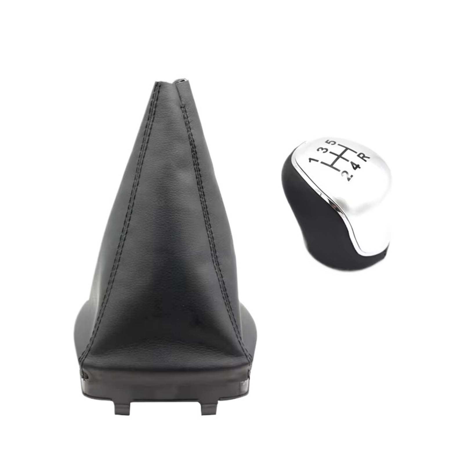 Qwqaab Silver 5 Speed 2Pcs Manual Gear Knob For Mondeo 4 Mk4 Iv 2007-2014 Manual Gear Shift Knob Pu Gaiter Boot Cover Collar Interior Shifter(Silver 5 Speed 2Pcs)