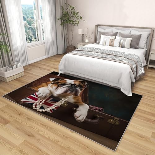 Tapis de sol brun bouledogue mignon grand format chic poil ras - 4