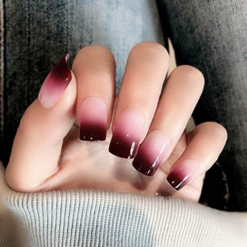 Unsutuo Square Glossy False Nails Press on Nails Medium Full Cover Gel Gradient False Nails Acrylic Art Nails Tips for Women and Girls(24Pcs)
