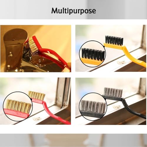 Image of Oblivion Mini Wire Brush for Cleaning - Wire Brush Set with Brass, Nylon & Stainless Steel Bristles, Cleaning Brushes for Gas Stove, Burner, Tiles, Tap Rust Removal & Paint & Dirt (Pack of 6)