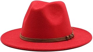 LQBYWL 2022 Nuevo Sombrero Fedora Vintage de algodón for Hombres y Mujeres, Sombrero de Jazz de ala Ancha for Mujeres, Sombrero de Iglesia for Invierno y otoño, cordón de Cuero de tamaño (Color : Roj