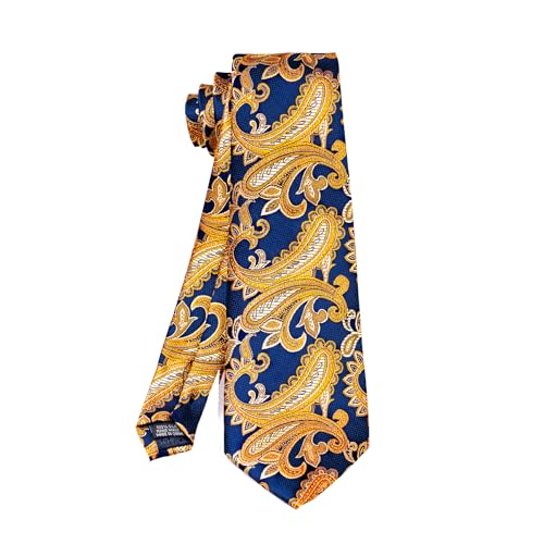 Image of 5PCS Tie and Pocket Square for Men, Silk Necktie and Handkerchief Cufflinks with Gold Ring and Lapel Pin Set