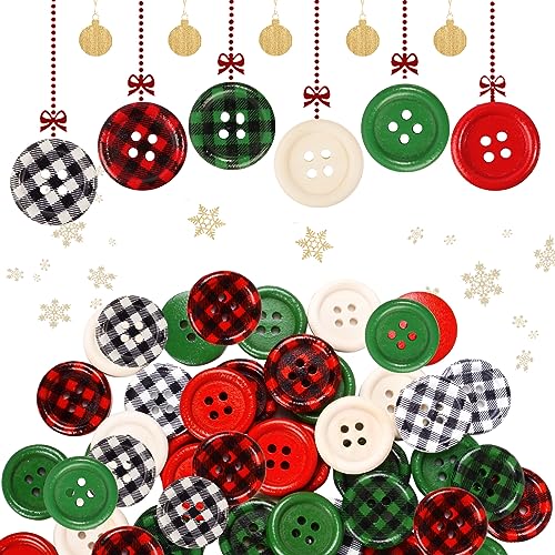 GEBETTER 60Pcs Botones Decorativos Madera Navidad 20mm 6 Colores, Manualidad Decoración Adorno Navideño Prenda Ropa Vaquero Gorro Calcetín Tela Textil Artesanía Caja Regalo Niños Adultos