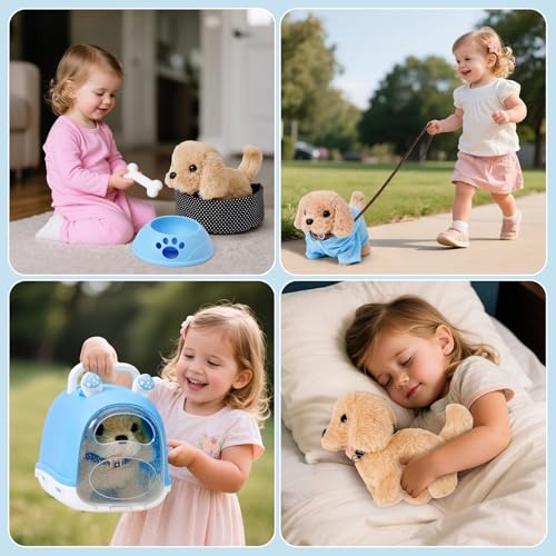 Tacobear Hund Spielzeug Kinder der Läuft und Bellt, Elektrischer Hund mit Leine Hundekäfig Hundemantel Interaktives Haustier Kuscheltier Spielhund Geschenk Spielzeug für Mädchen Junge 3 4 5 6 Jahre