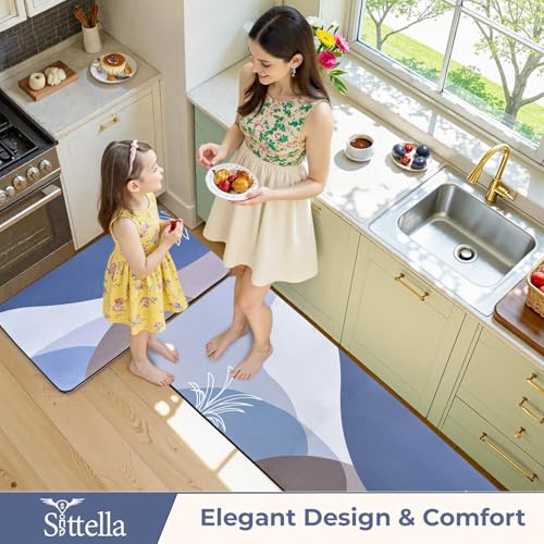 Image of SITTELLA Rubber 2 Kitchen Mats Set, Anti-Skid Kitchen Mats, Water Absorbent Rug, Carpets, Floor Mat for Home and Kitchen (120x40cm & 40x60cm) Leaf, Rectangular