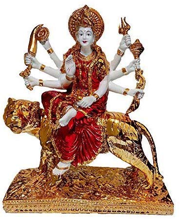Modfash Gold Plated Goddess Maa Durga Devi Idol Handicraft Statue Sherawali MATA Rani Spiritual Showpiece Figurine- 37 cm (Gold)
