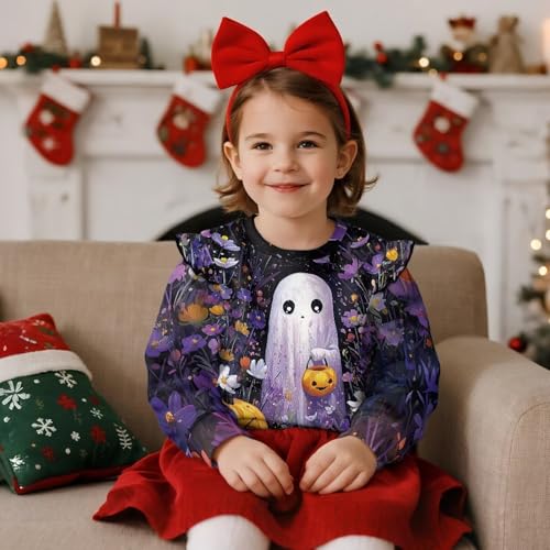 Graphic Sweatshirts for Girls Toddler Crew Neck Sweatshirt Casual Pullover Tops with Ruffle Sleeves Outfits4