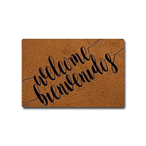 SSanyyL Fußmatte mit Aufschrift "Welcome Bienvenidos", lustige Fußmatte für den Innen- und Außenbereich, 60 x 40 cm, maschinenwaschbar, Stoffoberfläche