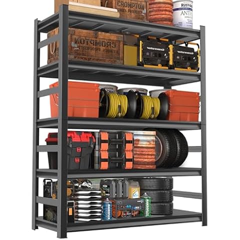 BEESTMUEBLE Garage Shelving Units and Storage, Standing Heavy Duty Metal Shelves, Adjustable 3000lbs Garage Storage Shelves,Sturdy Steel Utility Rack (With Fences-32 W*15.7" D*63" H) Cover