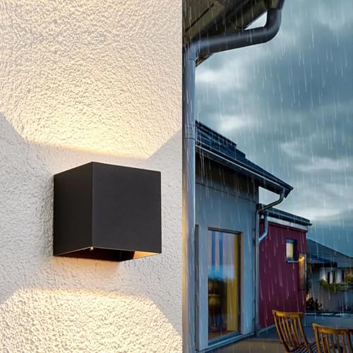 Planetitaly Applique Cubo IP65 LED 12W Interruttore CCT da 3000K a 6500K Lampada Parete Moderna Doppio Fascio Luminoso luce Muro Facciata Giardino Terrazzo Ingresso (Nero)