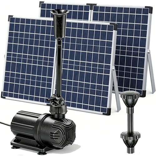 Antfraer 100W Solar Pond Pump 1200GPH Solar Powered Water Fountain Pump with 3 Spray Nozzles Solar Waterfall Pump & Solar Pond Aerator for Medium-Large Koi Pond Outdoor Garden Water Feature
