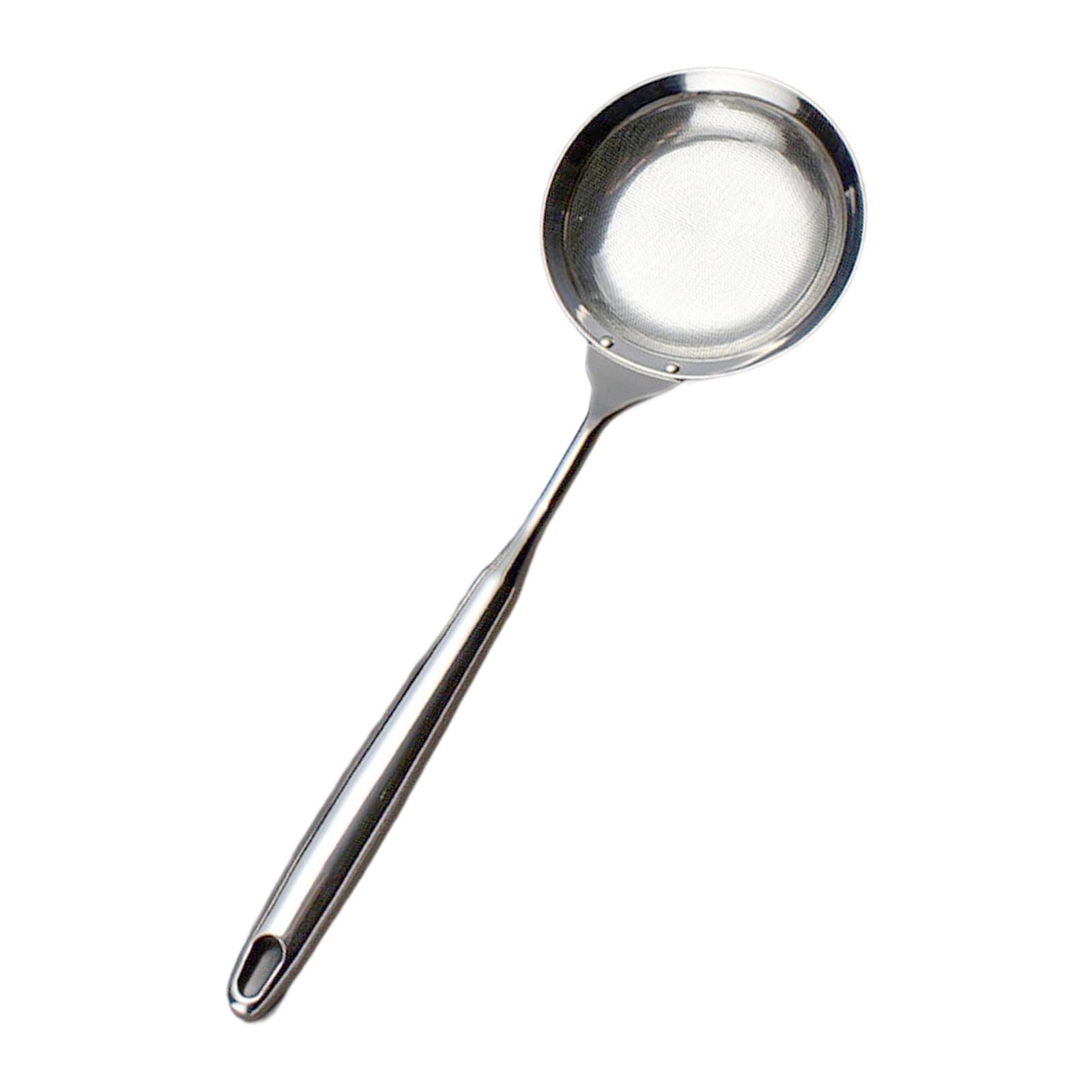 MALSSE Stainless Steel Fine Mesh Skimmer Spoon, Grease & Oil Strainer with Long Handle for Kitchen, Frying, Hot Pots Cooking Meshes Food Strainer