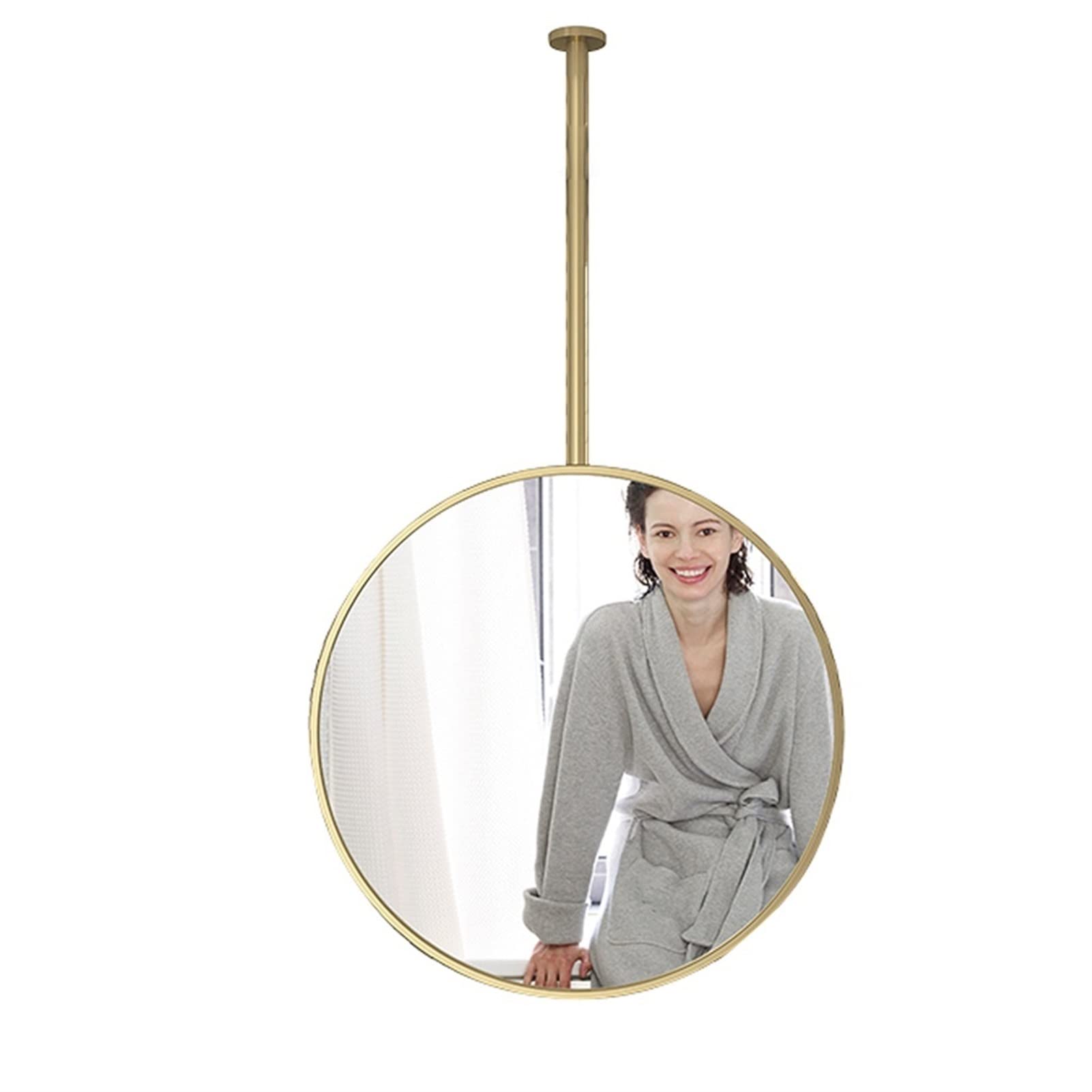 Miroir rond suspendu 70 cm avec cadre en métal noir pour salle de bain