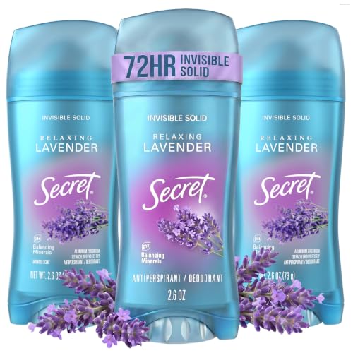 Secret Fresh Antiperspirant Deodorant for Women 72hr Breathable Sweat & Odor Protection Instant Freshness & Gentle PH Balancing Mineral Invisible Solid Relaxing Lavender Scent 2.6 oz (Pack of 3)